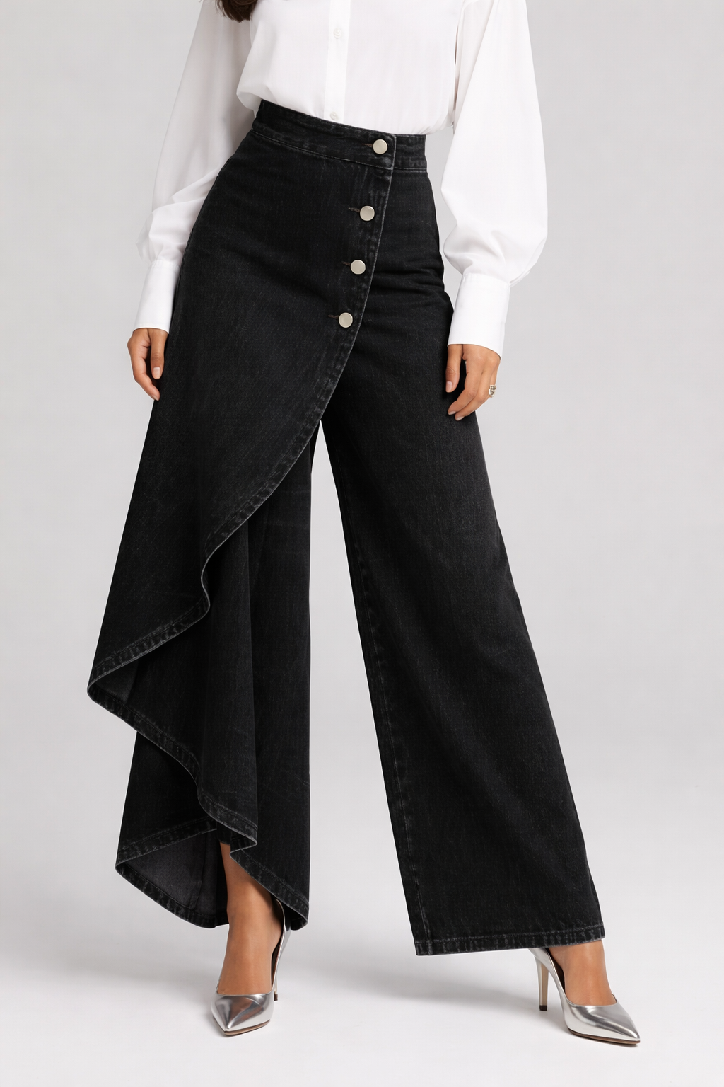 Pantaloni Wide Leg Effetto Denim