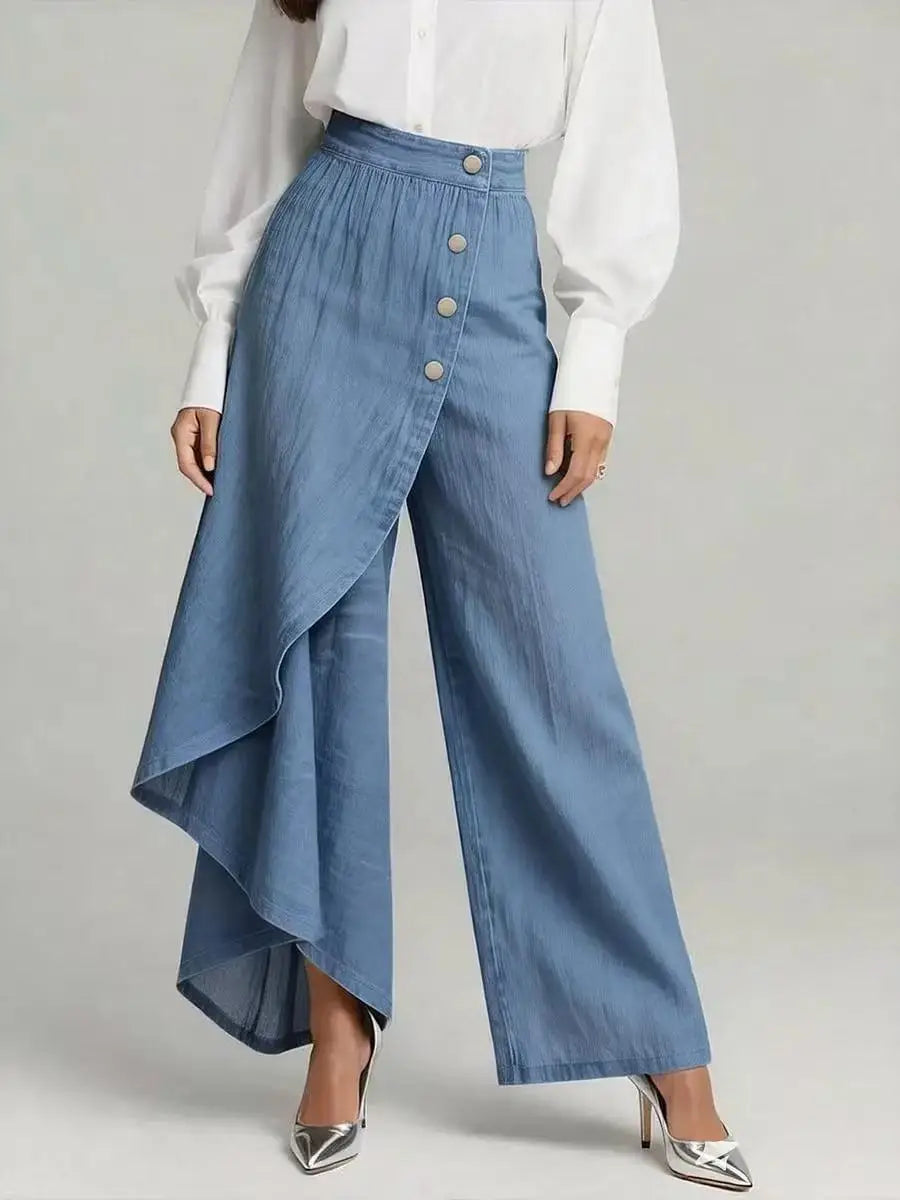 Pantaloni Wide Leg Effetto Denim