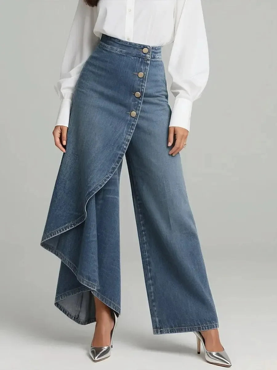 Pantaloni Wide Leg Effetto Denim