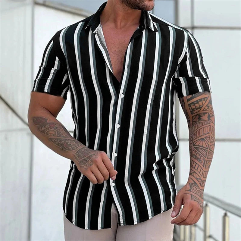 Camicia Righe Estiva Maniche Corte Uomo